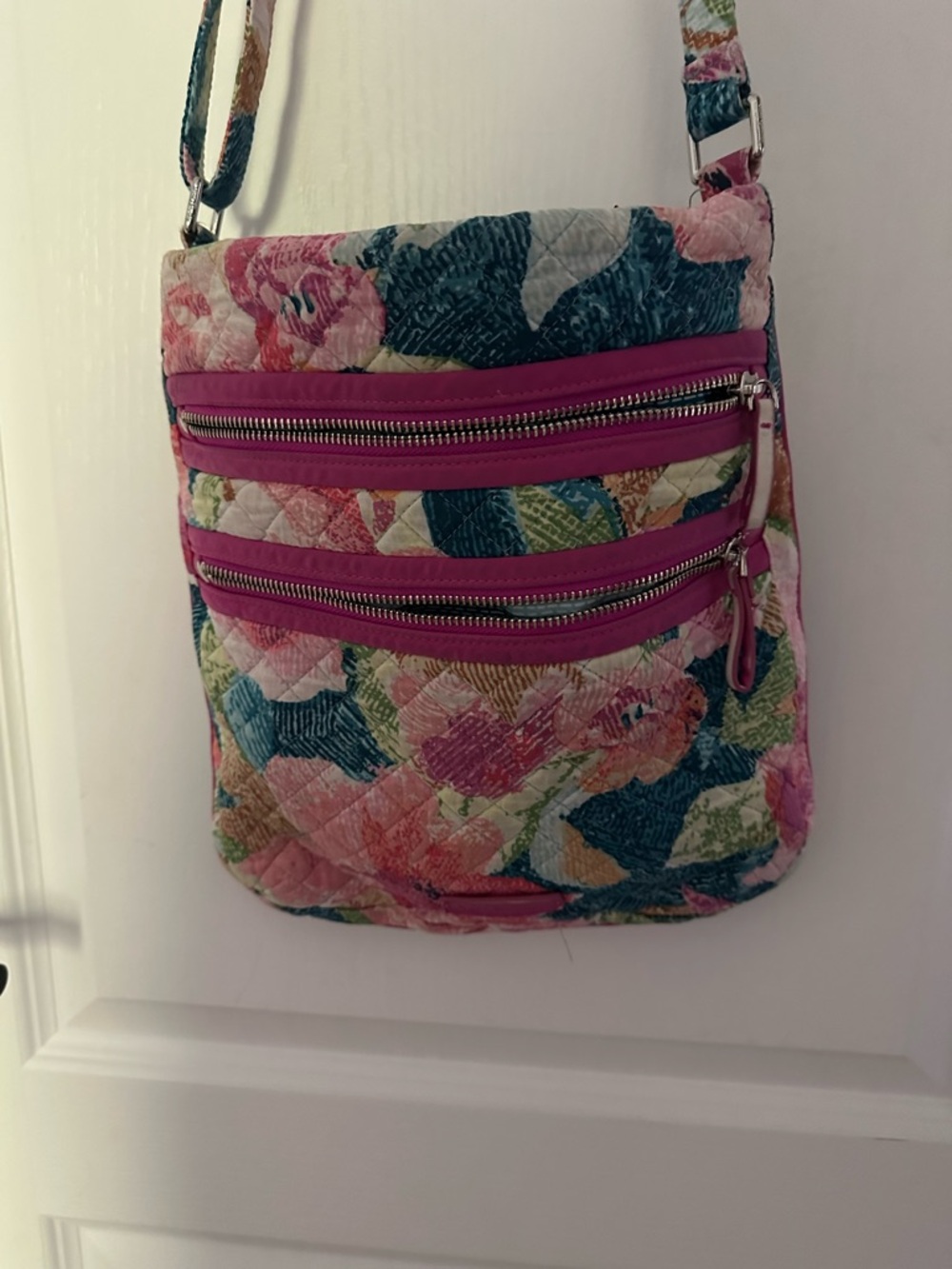Vera Bradley Quilted Floral Crossbody in Pink and Teal